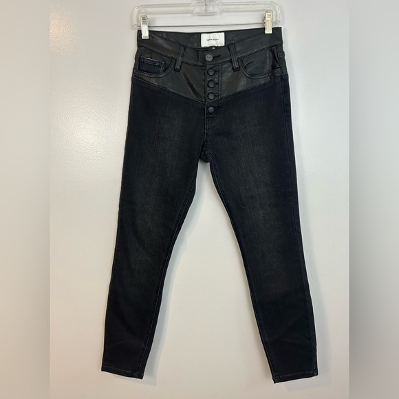 NWT Current/Elliot Fused High Waist Rocco Stiletto Black Faux Leather Jeans 25 - Picture 2 of 16
